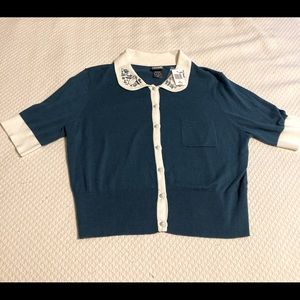 Her Universe Star Wars Porg Peter Pan Collar Button Up Sweater Short Sleeve Top